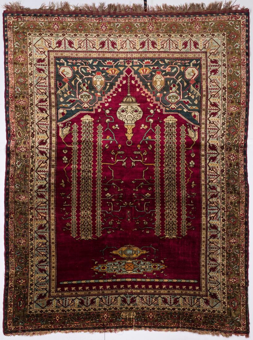 AN IRANIAN SILK PRAYER RUG, 1893