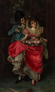 PIO RICCI (ITALIAN 1850-1919): PIO RICCI (ITALIAN 1850-1919) The Lovers, oil on canvas 72.3 x 41 cm (28 1/2 x 16 1/8 in.) signed lower right