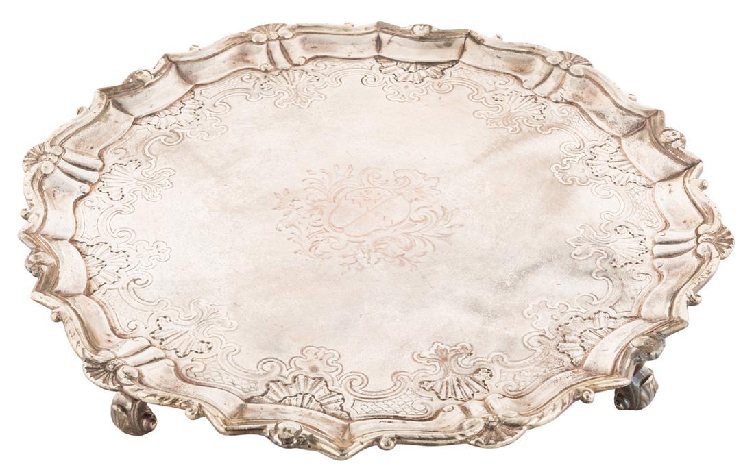 A GEORGE III SILVER SALVER, LONDON, 1798 (1 of 3)