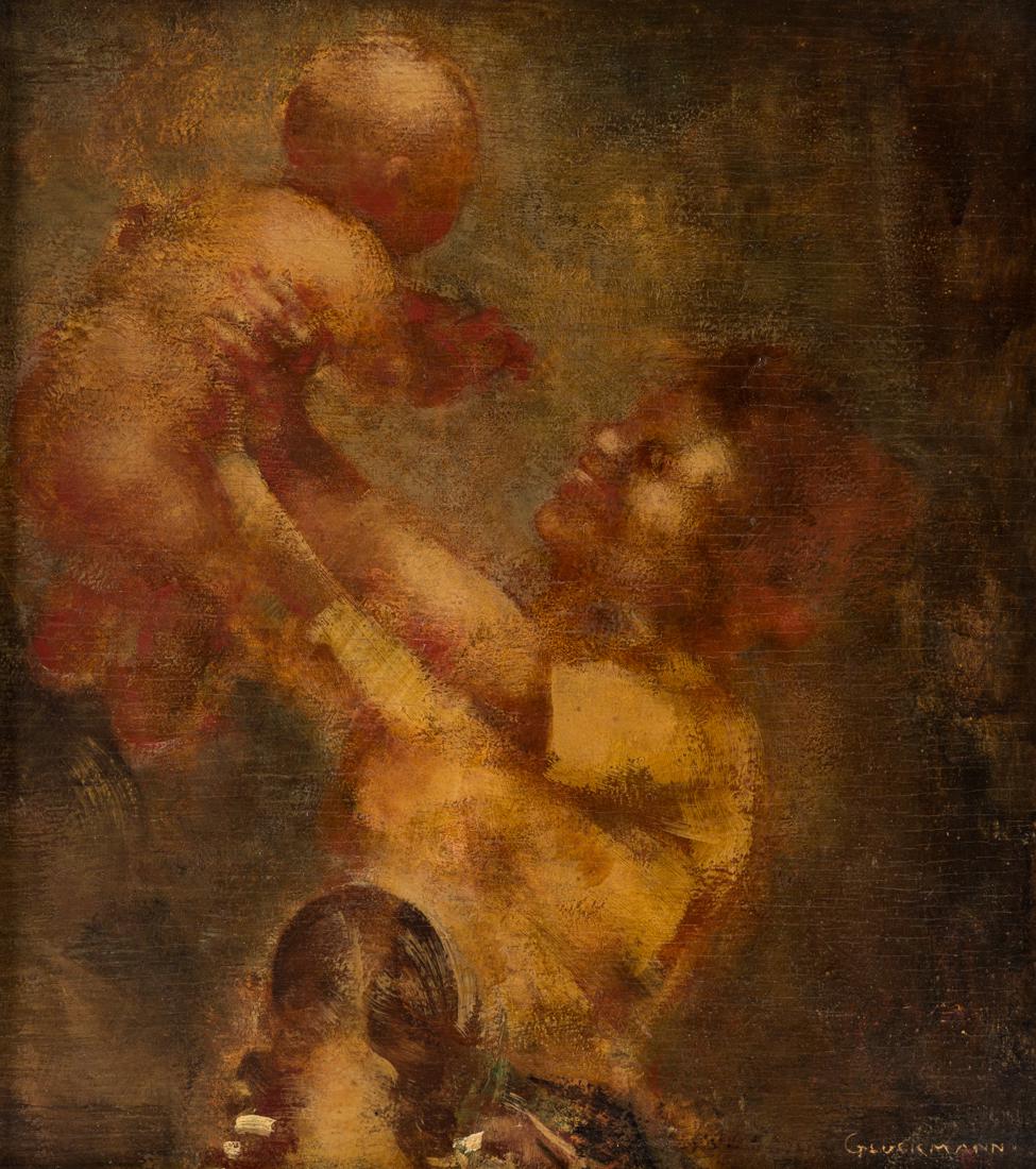GRIGORY GLUCKMANN (RUSSIAN 1898-1973): GRIGORY GLUCKMANN (RUSSIAN 1898-1973) Mother and Child, oil on board 37.8 x 34.3 cm (14 1/2 x 13 1/2 in.) signed lower right PROVENANCE Dalzell Hatfield Galleries, Los Angeles (label on verso)