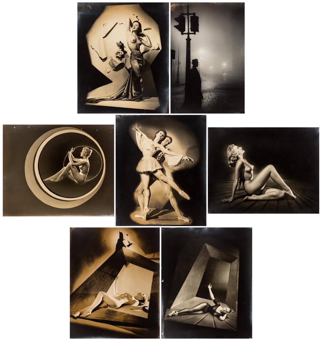 A GROUP OF SEVEN PHOTOGRAPHS BY WELLINGTON LEE: A GROUP OF SEVEN PHOTOGRAPHS BY WELLINGTON LEE (CHINESE-AMERICAN 1918-2001) CIRCA 1950S comprising: a) Misty Street, 42.7 x 29 cm (16 3/4 x 11 3/8 in.), labeled and stamped on verso b) Modernistic, 42