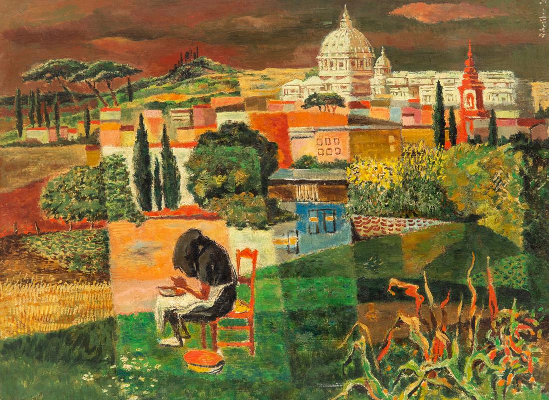 GEORGES SCHREIBER (BELGIAN-AMERICAN 1904-1977): GEORGES SCHREIBER (BELGIAN-AMERICAN 1904-1977) Summer Near Rome, oil on canvas 46.5 x 61.5 cm (18 1/4 x 24 1/4 in.) signed upper right partial exhibition label on the verso
