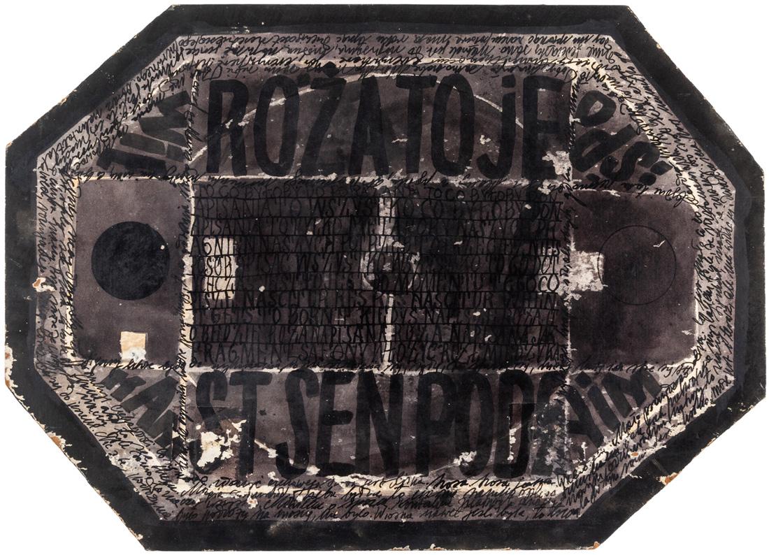 ZBIGNEW MAKOWSKI (POLISH B. 1930): ZBIGNEW MAKOWSKI (POLISH B. 1930) Roza to je, circa 1961 ink on board 29.8 x 41.6 cm (11 3/4 x 16 3/8 in.) signed on verso PROVENANCE Collection of Bernard Davis, Philadelphia Miami Museum of Modern