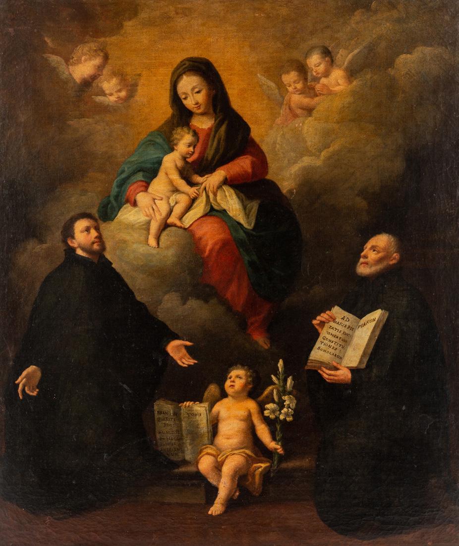 STUDIO OF CARLO MARATTA (ITALIAN 1625-1713): STUDIO OF CARLO MARATTA (ITALIAN 1625-1713) Virgin and Child with St. Gaetano and St. Giuseppe Calasanzio , oil on canvas 83 x 70.5 cm (32 5/8 x 27 3/4 in.) attributed and titled on verso
