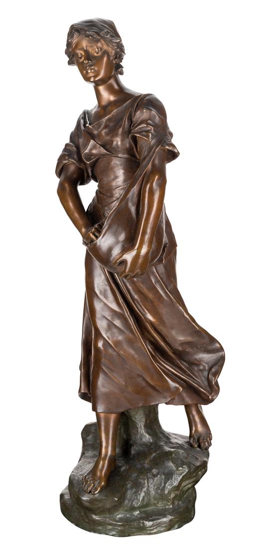 EDOUARD DROUOT (FRENCH 1859-1945): EDOUARD DROUOT (FRENCH 1859-1945) La Semeuse (The Sower) , bronze with medium brown patina height: 98 cm (38 9/16 in.) signed and stamped with Paris Garanti foundry mark on base
