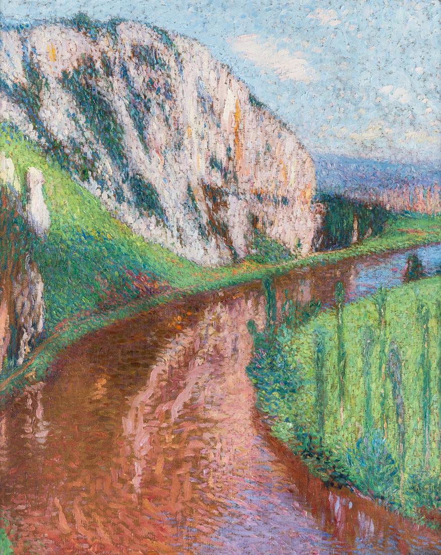 HENRI MARTIN (FRENCH 1860-1943): HENRI MARTIN (FRENCH 1860-1943) Le Lot en dessous des falaises de Saint Cirq Lapopie, 1930s oil on canvas 95.5 x 76.5 cm (37 1/4 x 30 1/8 in.) signed lower right PROVENANCE Sotheby`s, New York, 8-9 Ma