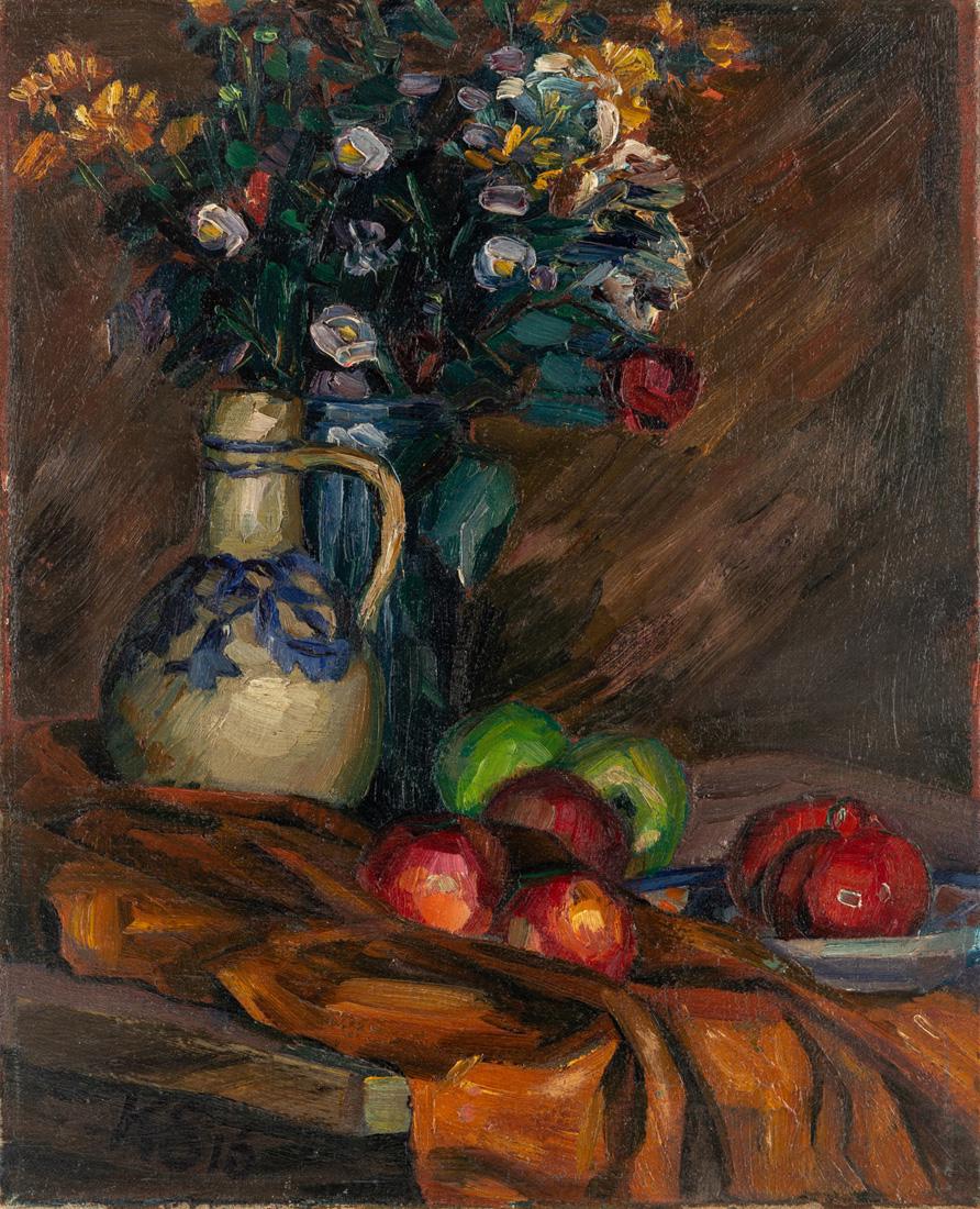 KURT SCHWITTERS (GERMAN 1887-1948): KURT SCHWITTERS (GERMAN 1887-1948) Stilleben mit Feldastern, Krug und Apfeln, 1916 oil on canvas 50.8 x 41 cm (20 x 16 1/8 in.) signed with initials and dated lower left PROVENANCE Christie's, New Yor