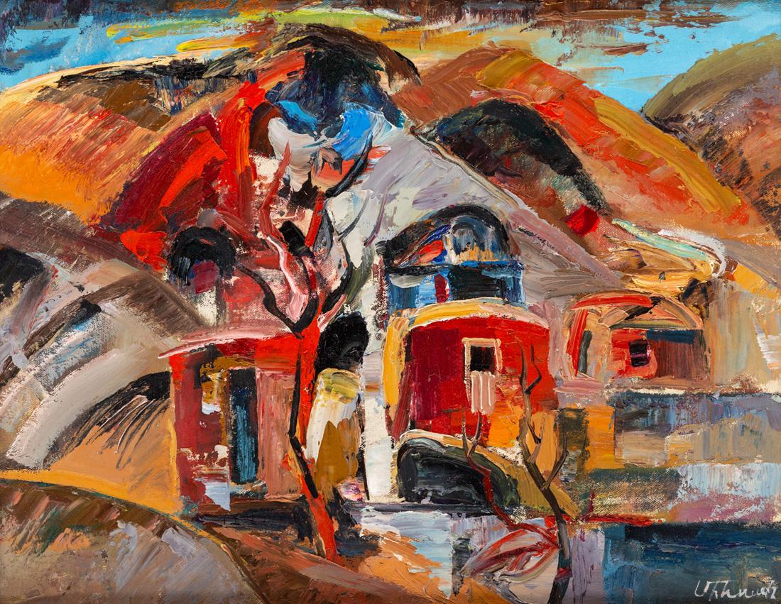 MINAS AVETISIAN (ARMENIAN 1928-1975): MINAS AVETISIAN (ARMENIAN 1928-1975) The Village, oil on canvas laid on panel 36 x 46.5 cm (14 1/8 x 18 1/4 in.) signed lower right