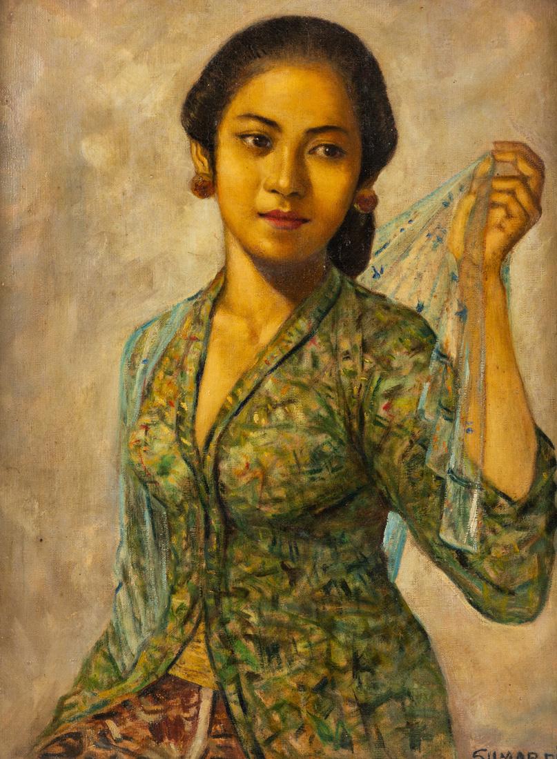 SUMARDI (INDONESIAN 1917-1983): SUMARDI (INDONESIAN 1917-1983) Lady with a Shawl, oil on canvas 63.5 x 47.5 cm (25 x 18 3/4 in.) signed lower right