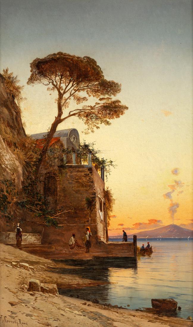 HERMANN DAVID SALOMON CORRODI (ITALIAN 1844-1905): HERMANN DAVID SALOMON CORRODI (ITALIAN 1844-1905) The Gulf of Naples with Vesuvius Beyond, oil on canvas 76 x 48.5 cm (29 7/8 x 19 1/8 in.) signed lower left