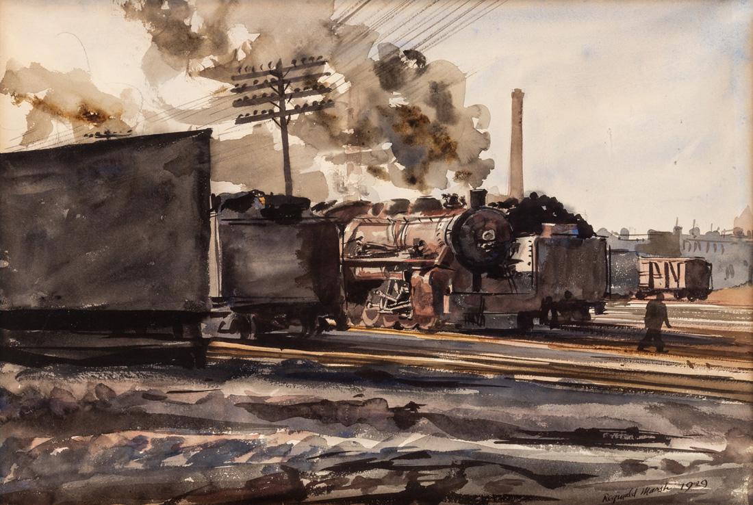 REGINALD MARSH (AMERICAN 1898-1954): REGINALD MARSH (AMERICAN 1898-1954) Steam Locomotive, 1929 watercolor on paper 35 x 51 cm (13 3/4 x 20 in.) signed and dated lower right