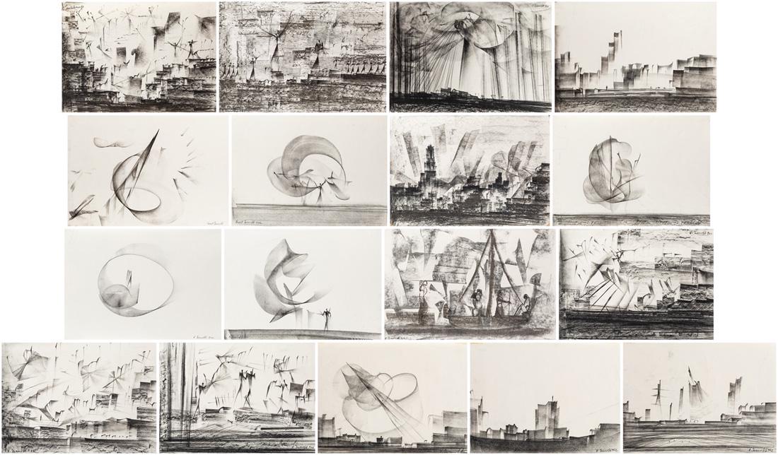 A GROUP OF 17 DRAWINGS BY VASSIL IVANOFF (BULGARIAN: A GROUP OF 17 DRAWINGS BY VASSIL IVANOFF (BULGARIAN 1909-1975) comprising of seventeen drawings, each charcoal on paper, various sizes: largest 50 x 71.5 cm (19 3/4 x 28 1/8 in.) PROVENANCE Grosvenor