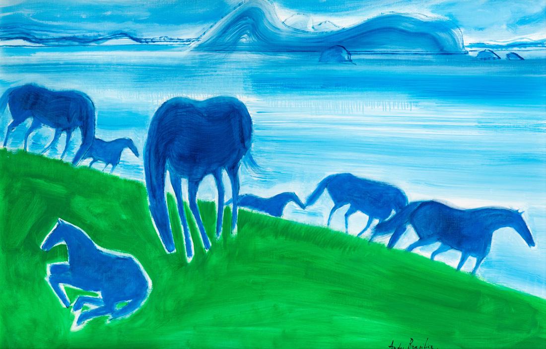 ANDRE BRASILIER (FRENCH B. 1929): ANDRE BRASILIER (FRENCH B. 1929) Les chevaux bleus, 1988 oil on canvas 97 x 145.5 cm (38 1/4 x 57 1/4 in.) signed lower right; initialed and titled on verso PROVENANCEChristie's, New York, September 1