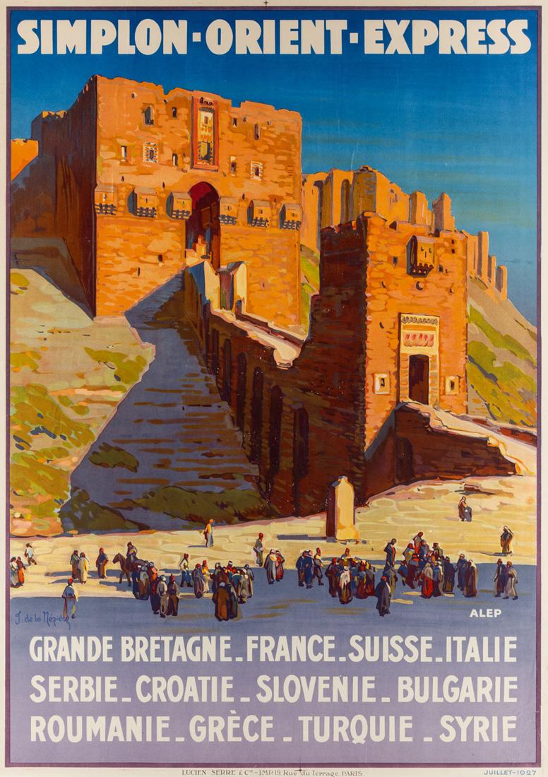 AN ADVERTISEMENT POSTER BY JOSEPH DE LA NEZIERE (FRENCH: AN ADVERTISEMENT POSTER BY JOSEPH DE LA NEZIERE (FRENCH 1873-1944), SIMPLON-ORIENT-EXPRESS, 1927 Simplon-Orient-Express (Paris: Lucien Serre & Cie, 1927), lithograph, 108 x 79 cm (42 1/2 x 31 1/8 in.)