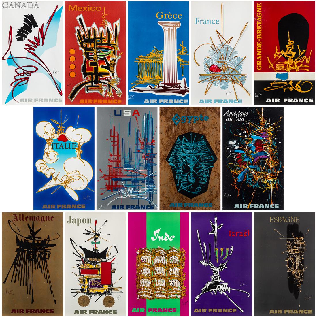 A SET OF 14 POSTERS BY GEORGES MATHIEU (FRENCH: A SET OF 14 POSTERS BY GEORGES MATHIEU (FRENCH 1921-2012) each 100 x 60 cm (39 3/8 x 23 5/8 in.) comprising of 14 posters created by the artist for "Air France" campaign in the 1960s