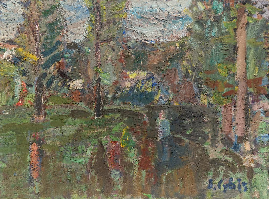 JAN CYBIS (POLISH 1897-1972): JAN CYBIS (POLISH 1897-1972) Poplar Trees - Motif from Mt. Calvary, 1951 oil on canvas 54 x 73 cm (21 1/4 x 28 3/4 in.) signed lower right; signed, dated and titled on verso and stretcher
