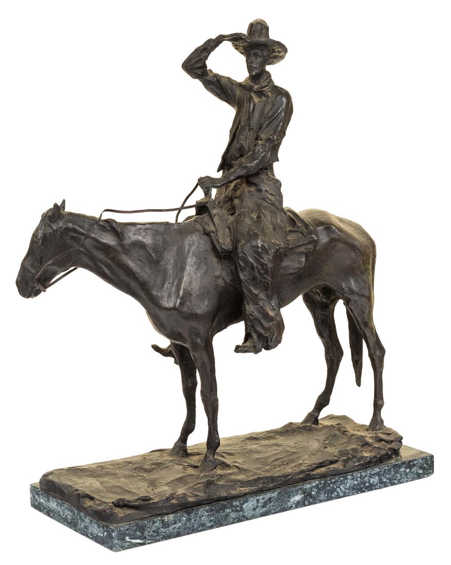 PRINCE PAUL TROUBETZKOY (RUSSIAN 1866-1938): PRINCE PAUL TROUBETZKOY (RUSSIAN 1866-1938) The Working Cowboy, 1911 bronze on granite base height with base: 57 cm (22 1/2 in.) signed, dated and stamped with foundry mark on base PROVENANCE Estate o