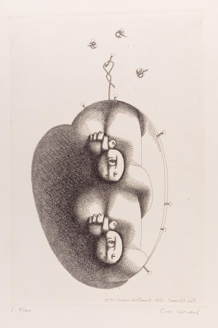 OLEG TSELKOV (RUSSIAN B. 1934): OLEG TSELKOV (RUSSIAN B. 1934) Acrobatic Etude, 1976 etching plate mark: 38.5 x 26 cm (15 1/8 x 10 1/4 in.) signed, dated and titled in plate lower right, signed lower right and inscribed with edition
