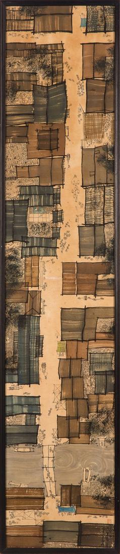 CHEN QIKUAN [CHEN CHI-KWAN] (CHINESE 1921-2007): CHEN QIKUAN [CHEN CHI-KWAN] (CHINESE 1921-2007) Bird's Eye View of a Street Scene, 1952 ink on paper 122.6 x 24 cm (48 1/4 x 9 1/2 in.) [sight] stamped with artist's seal and dated lower right PROVENA