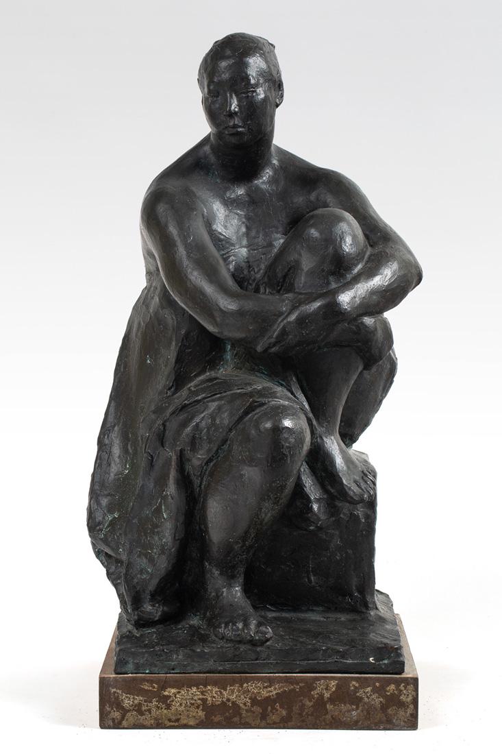 FRANCISCO ZUNIGA (MEXICAN 1912-1998): FRANCISCO ZUNIGA (MEXICAN 1912-1998) Virginia with Drapery, 1977 bronze with green patina height including base: 52 cm (20 1/2 in.) signed, dated and numbered 4/6 on base