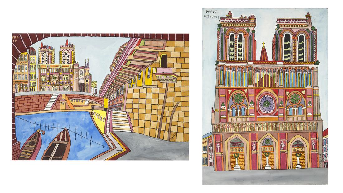 A PAIR OF PARISIAN DRAWINGS BY EMERIK FEJES (SERBIAN: A PAIR OF PARISIAN DRAWINGS BY EMERIK FEJES (SERBIAN 1904-1969) comprising: a) Paris. Notrdam, tempera on paper, 59.5 x 42 cm (23 3/8 x 16 1/2 in), signed lower right, titled upper left b) Paris, temp