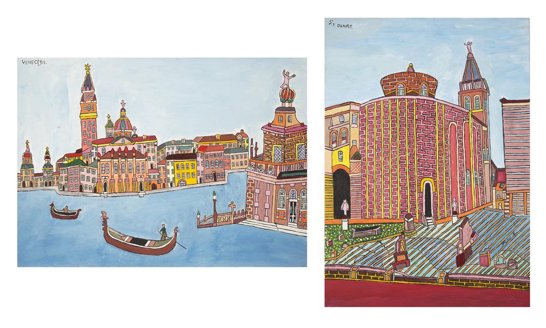 A PAIR OF DRAWINGS BY EMERIK FEJES (SERBIAN 1904-1969): A PAIR OF DRAWINGS BY EMERIK FEJES (SERBIAN 1904-1969) comprising: a) S.T. Donat., tempera on paper, 59.5 x 42 cm (23 3/8 x 16 1/2 in), signed lower right, titled upper left b) Venecija, tempera on pa