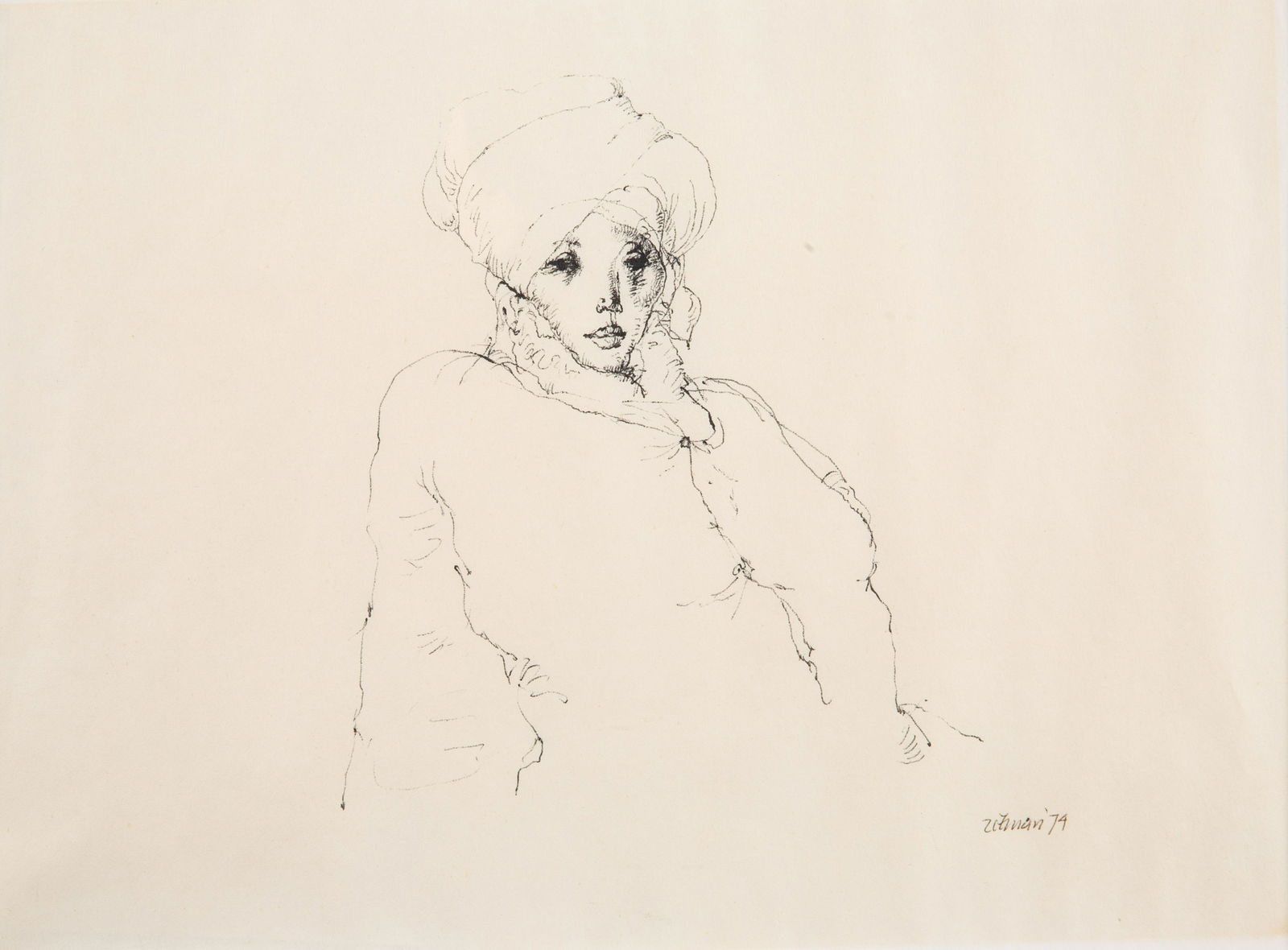 CORNELIS ZITMAN (DUTCH, 1926-2016) Woman in a Turban: CORNELIS ZITMAN (DUTCH, 1926-2016)Woman in a Turban, 1974 ink on paper signed and dated lower right sheet dimensions: 22 x 27.5 cm (8 5/8 x 10 3/4 in.), framed dimensions: 31 x 39 cm (12 1/4 x 15 3/8