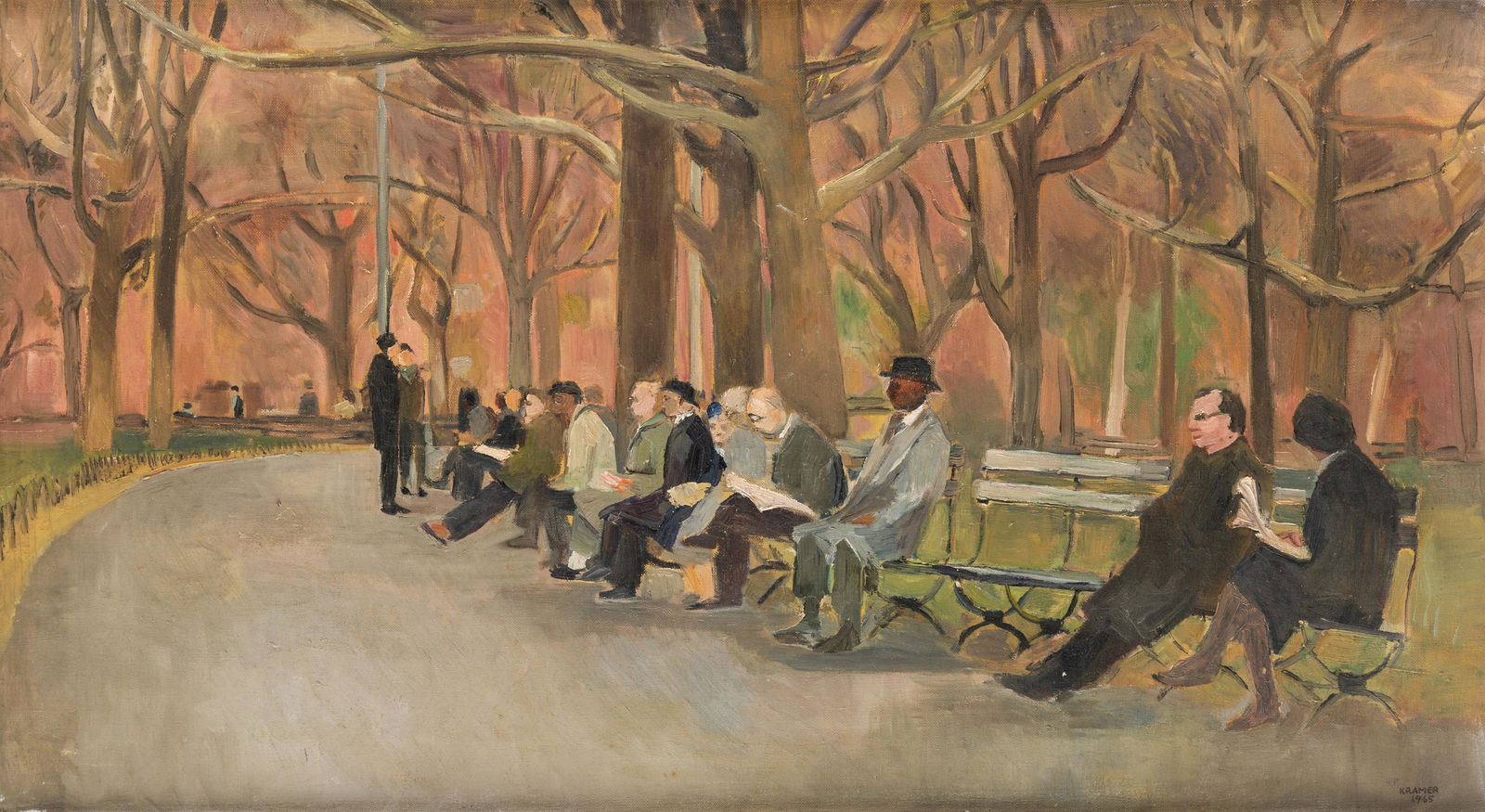 EDITH KRAMER (AUSTRIAN 1916-2014) Park , 1965 oil on: EDITH KRAMER (AUSTRIAN 1916-2014)Park, 1965oil on canvascanvas dimensions: 41 x 73.5 cm (16 1/8 x 29 in.)signed and dated lower right; titled on stretcher