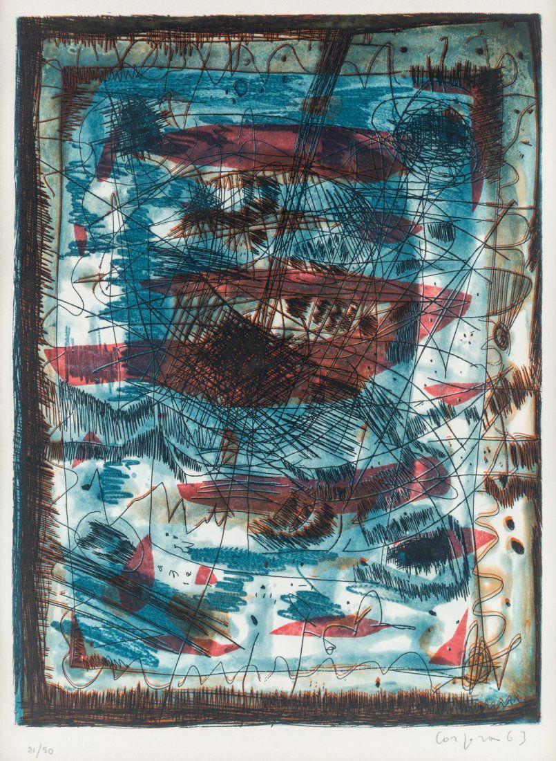 ANTONIO CORPORA (ITALIAN 1909-2004), Abstract in Blue a: ANTONIO CORPORA (ITALIAN 1909-2004) Lone Mariner, 1963 lithograph on paper 37.5 x 28 cm (14 3/4 x 11 in., sight) signed and dated lower right, inscribed with edition 21/50 lower left