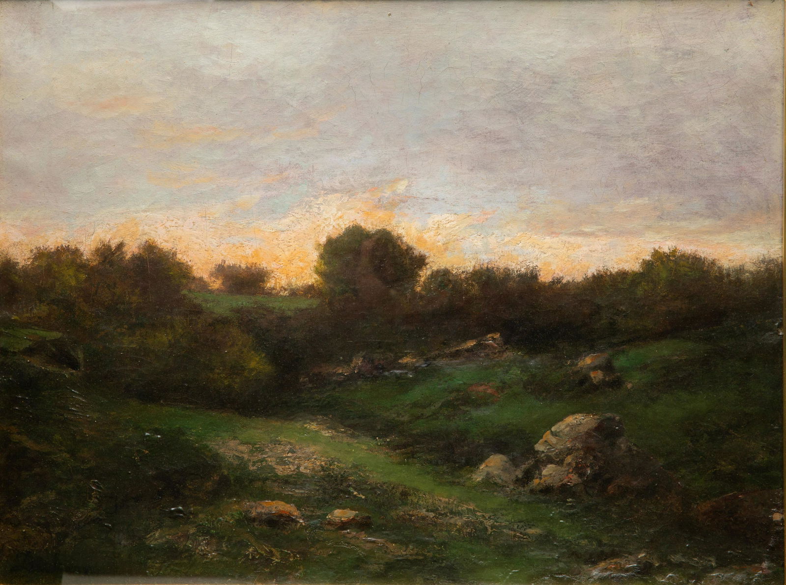 CHARLES-FRANCOIS DAUBIGNY (FRENCH 1817-1878): CHARLES-FRANCOIS DAUBIGNY (FRENCH 1817-1878) Barbizon Landscape oil on canvas 41 x 54 cm (16 1/8 x 21 1/4 in.) signed lower left CONDITION Observed in frame, the work is in overall good condition. Lig