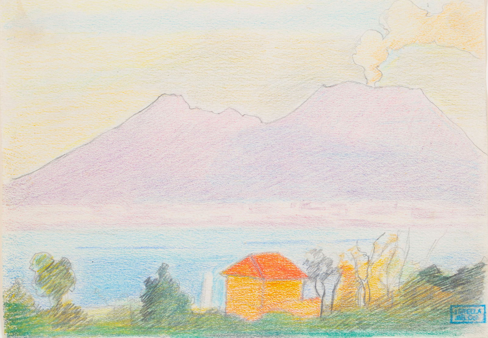 JOSEPH STELLA (AMERICAN 1877-1946): JOSEPH STELLA (AMERICAN 1877-1946) Vesuvius IV colored pencil and pencil on paper 11.4 x 15.9 cm (4 1/2 x 6 1/4 in.) bears "J.Stella/JML Coll" estate stamp lower right EXHIBITED Pensler Galleries, Was