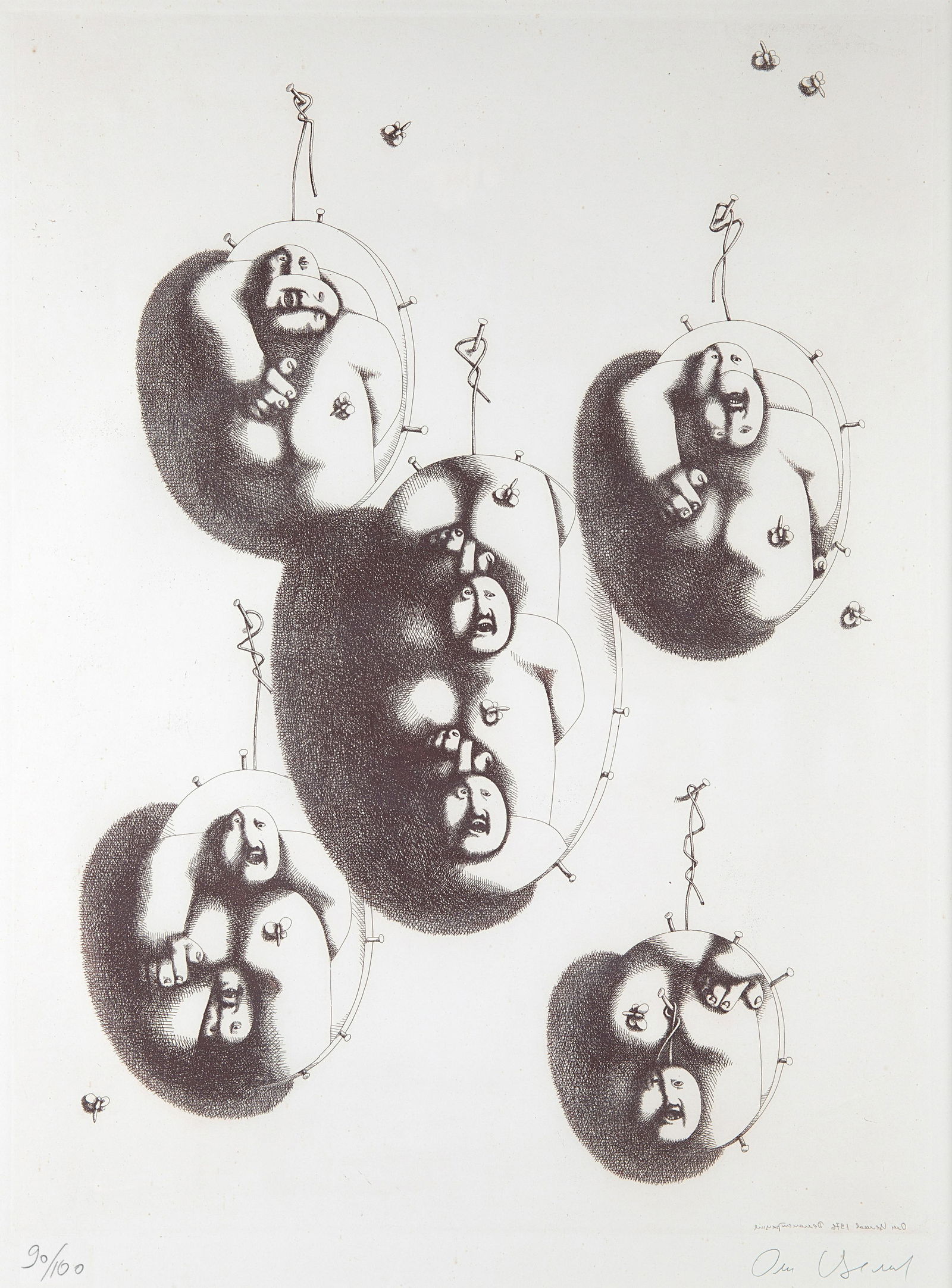 OLEG TSELKOV (RUSSIAN B. 1934): OLEG TSELKOV (RUSSIAN B. 1934) Demonstration1976 etching 30 x 21 cm (11 3/4 x 8 1/4 in.)[plate] signed, dated and inscribed with edition 90/100 CONDITION Observed in frame, the work appears in overall