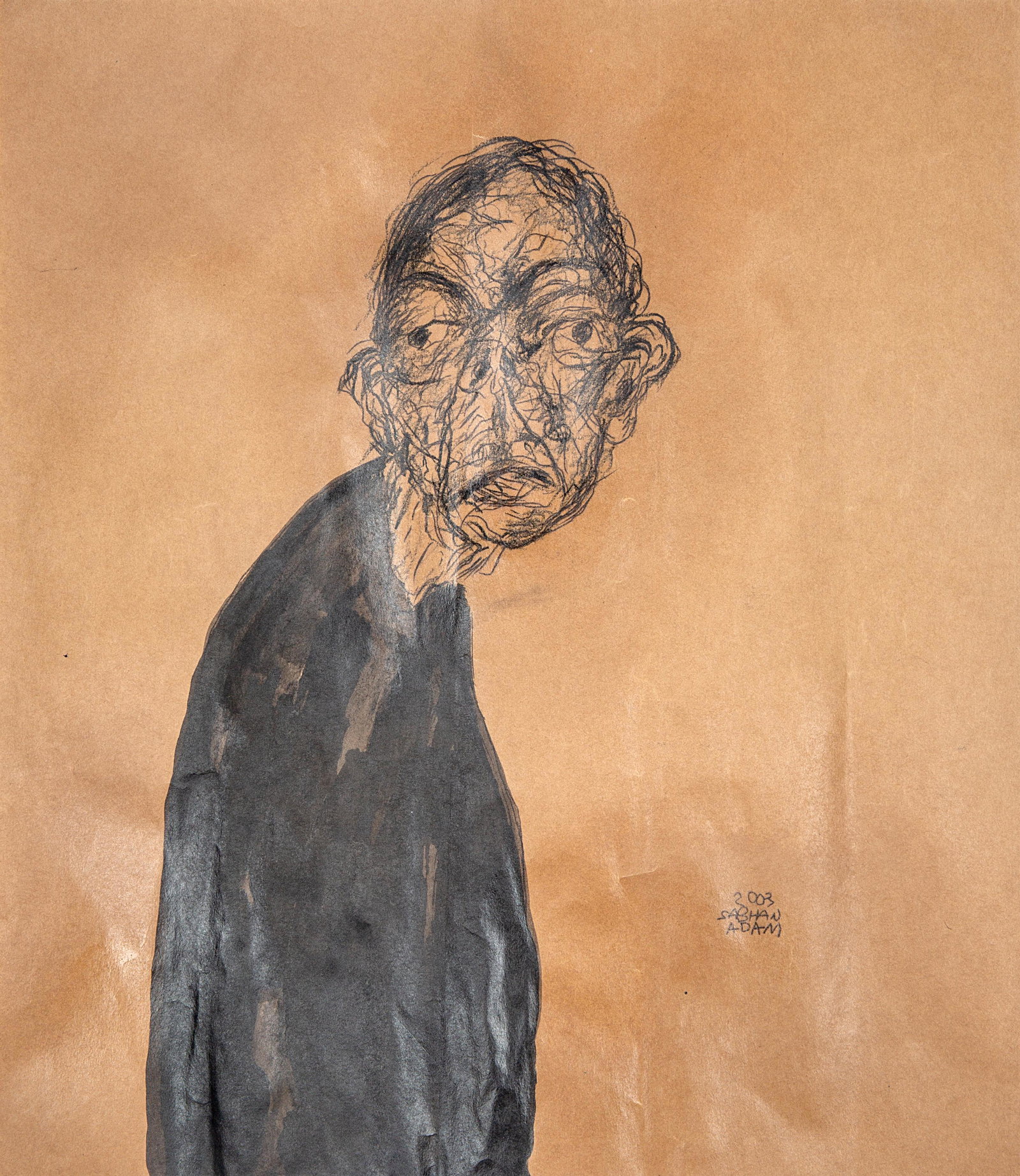 SABHAN ADAM (SYRIAN B. 1973): SABHAN ADAM (SYRIAN B. 1973) Male Figure2003 pencil and ink on paper 40.3 x 34.5 cm (15 7/8 X 13 5/8 in.) signed and dated lower right CONDITION Unframed, light creasing throughout. No other issues to