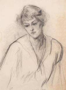 COUNT ALBERT DE BELLEROCHE (FRENCH 1864-1944): COUNT ALBERT DE BELLEROCHE (FRENCH 1864-1944) Young Woman in Thought, chalk on paper 61 x 46 cm (24 x 18 in.) signed lower center PROVENANCE Private collection, New York CONDITION