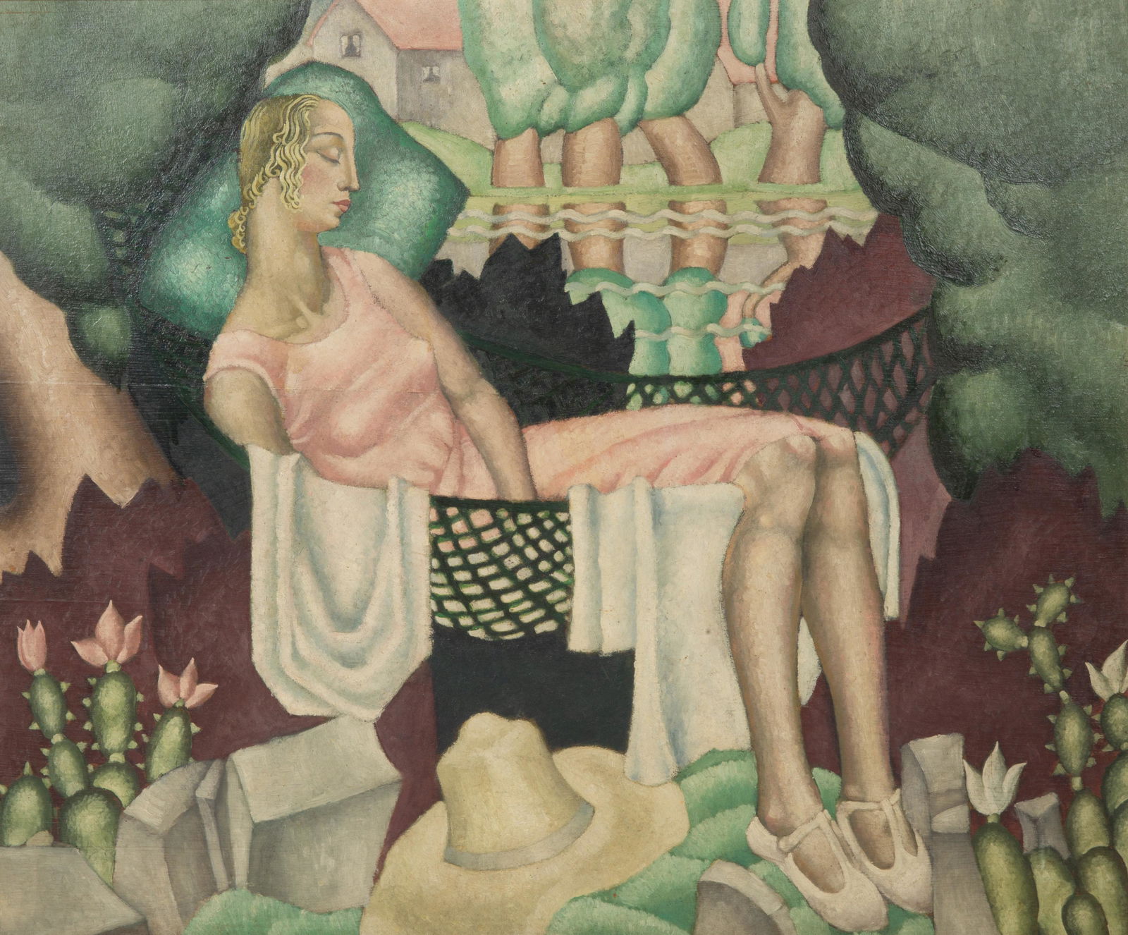 ATTRIBUTED TO ERNEST PROCTER (BRITISH 1886-1935): ATTRIBUTED TO ERNEST PROCTER (BRITISH 1886-1935) Lady with Hat, 1928 oil on panel 74 x 89 cm (29 1/8 x 35 in.) PROVENANCEWith Barry Friedman Gallery, New York LOT NOTES Luca Scacchi