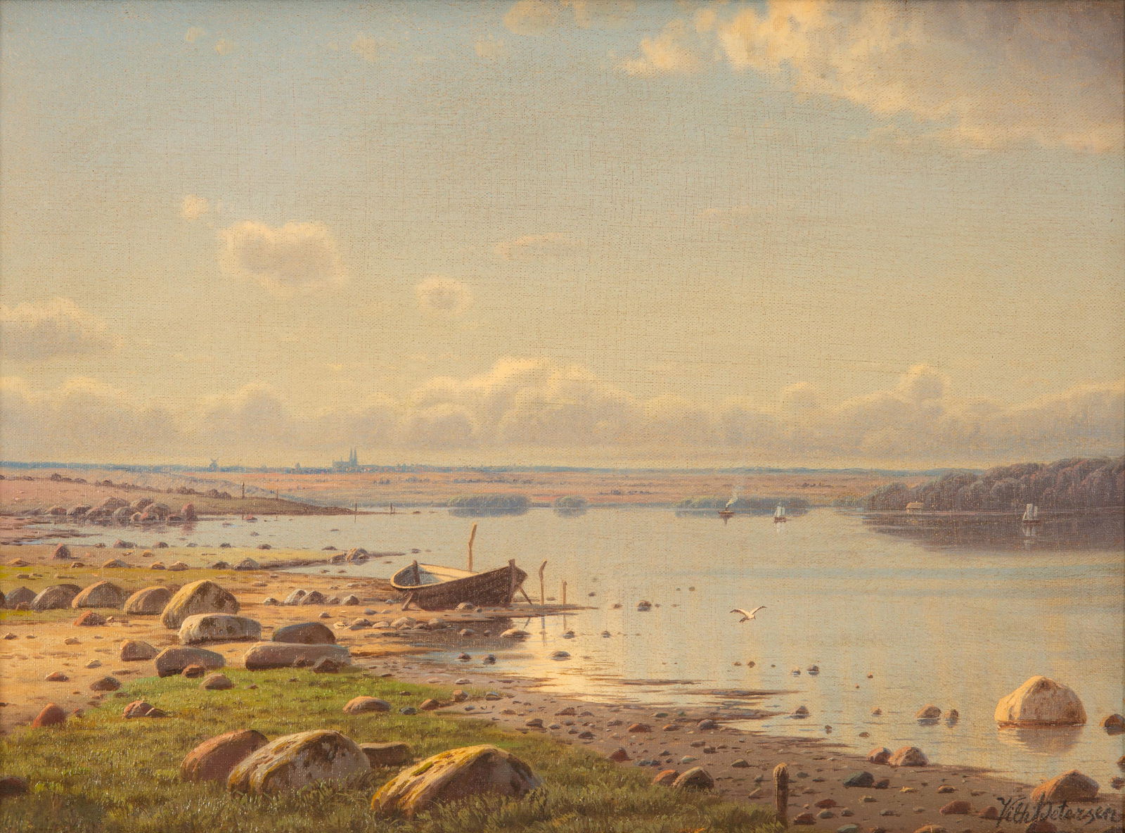 WILHELM PETER CARL PETERSEN (DANISH 1812-1880): WILHELM PETER CARL PETERSEN (DANISH 1812-1880) Low Tide in the Bay, oil on canvas 34 x 47 cm (13 1/4 x 18 1/2 in.) signed lower right CONDITION The painting is in overall excellent condition. There i