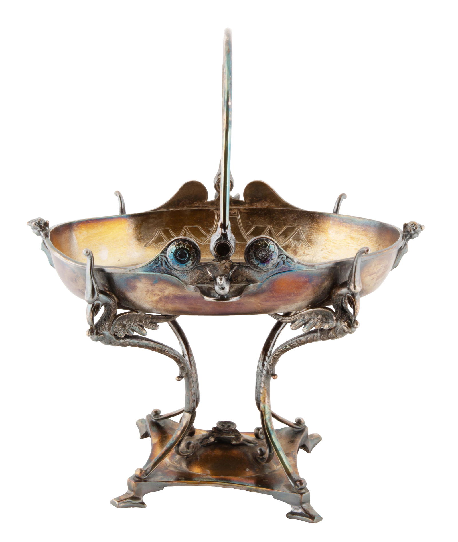 AN AMERICAN SILVER BRIDES BASKET WITH NATURE SCENE, (1 of 4)