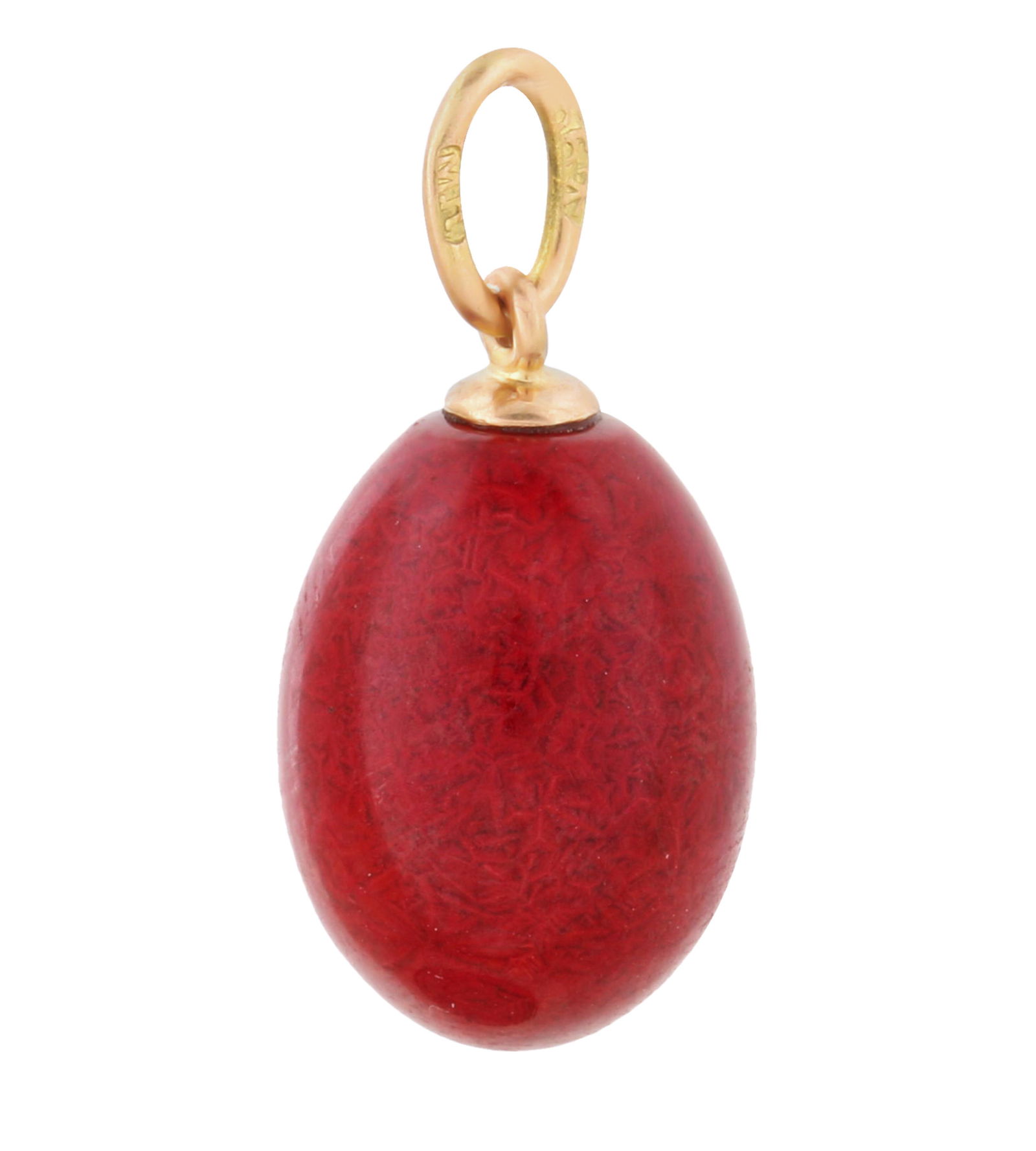 A RUSSIAN GOLD-MOUNTED MINIATURE PURPURINE EGG PENDANT, (1 of 2)