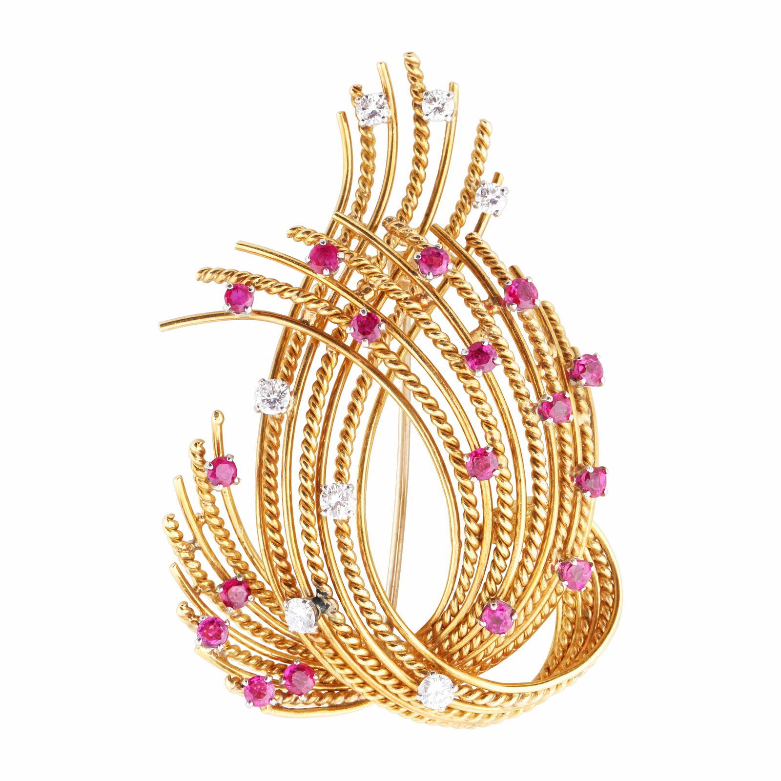 18K GOLD BROOCH WITH DIAMOND AND SPINEL (1 of 3)