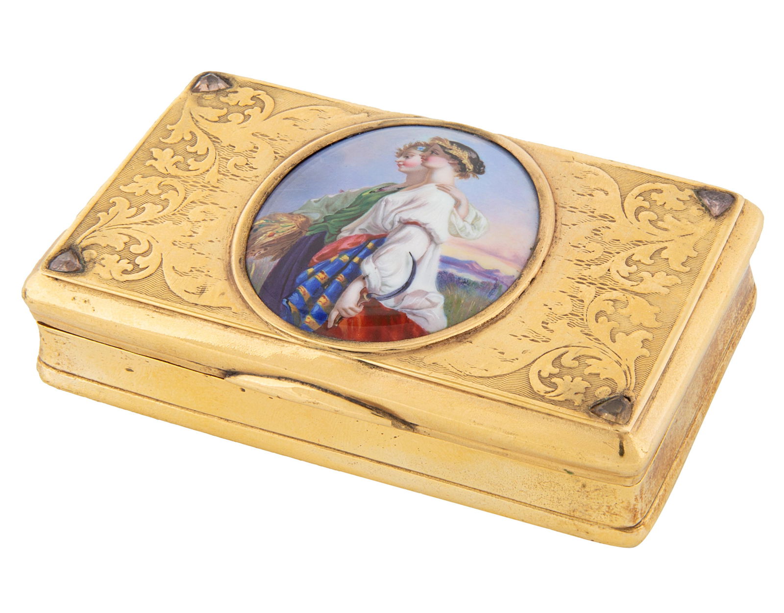 A GOLD AND ENAMEL SNUFF BOX, LIKELY SWISS, 19TH CENTURY (1 of 3)