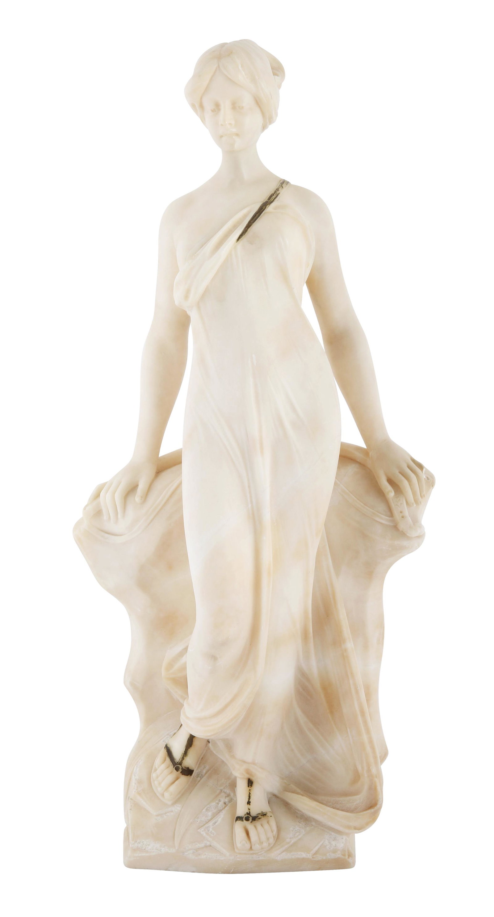 ITALIAN ARTIST (19TH CENTURY): ITALIAN ARTIST (19TH CENTURY) Maiden in Thought, painted alabaster overall height: 61 cm (24 in.) CONDITION The sculpture is in overall good original condition. Shallow surface chips, such as above th
