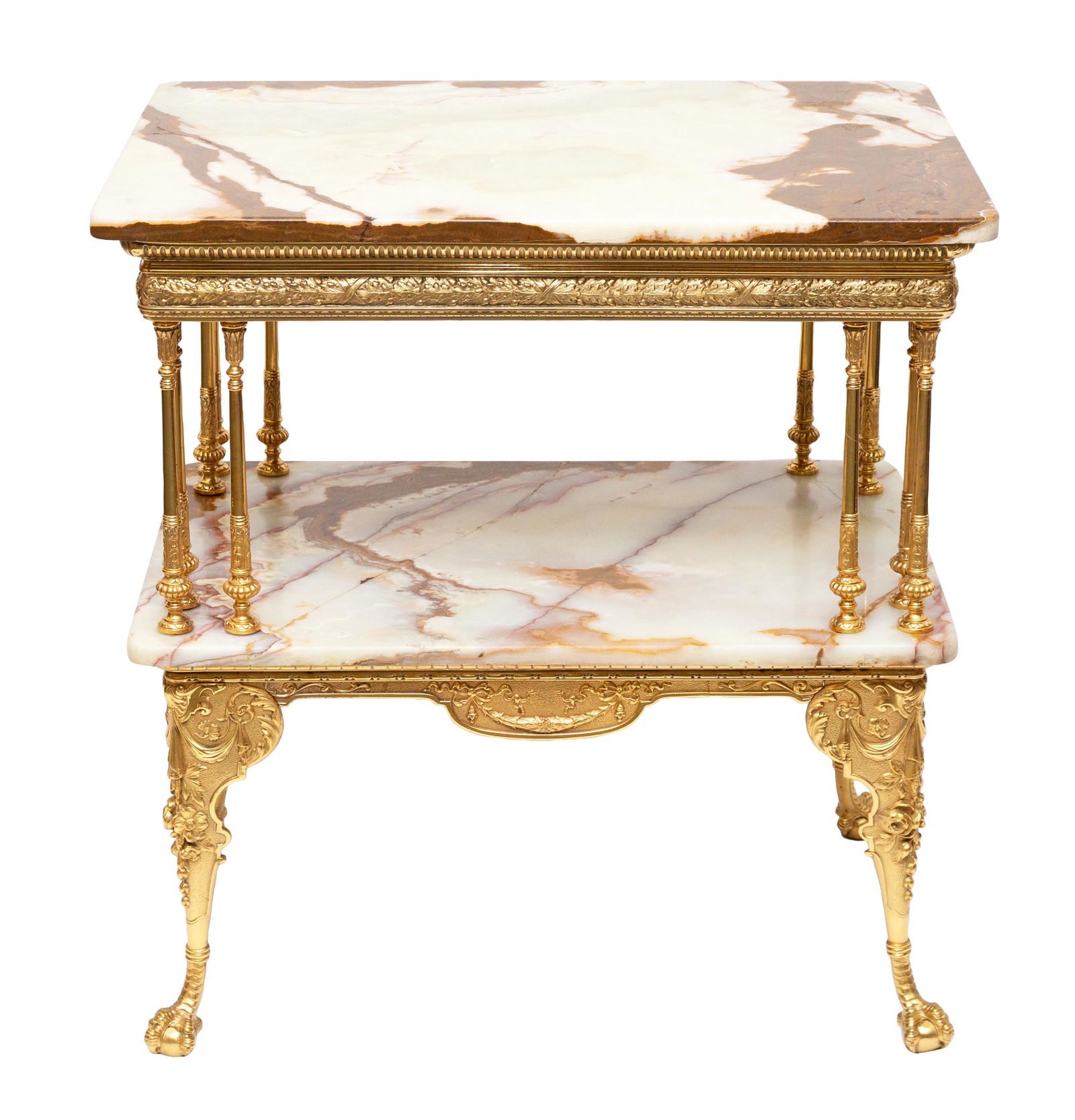 FRENCH GILT-BRONZE VARIEGATED MARBLE INSET TABLE, EARLY (1 of 2)