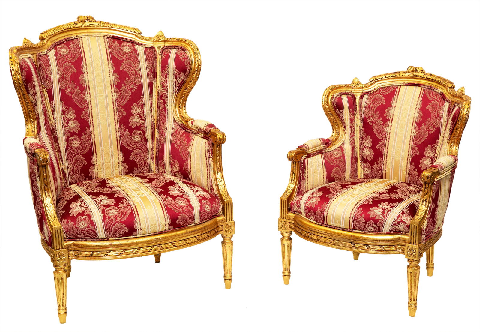 TWO LOUIS XV-STYLE UPHOLSTERED BERGERE ARMCHAIRS, 19TH (1 of 1)