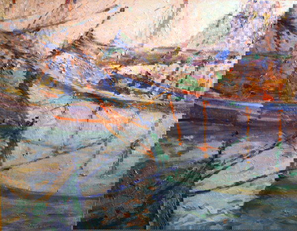 JANE PETERSON b1876 Painting Gloucester Cape Ann: JANE PETERSON (American 1876-1965) Gloucester Harbor Oil on canvas 18 x 23 3/4 inches Signed lower right PROVENANCE: Marbella Gallery, New York Private Collector, Long Island