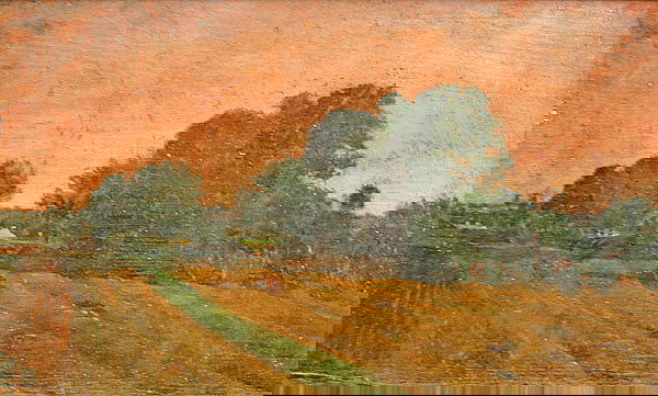 DWIGHT TRYON American Impressionist Painting: DWIGHT WILLIAM TRYON (American 1849-1925) Summer Landscape Oil on panel 8 1/2 x 13 inches PROVENANCE: Property of a Private Collector, Concord, Massachusetts Accompanied by a letter from Smith College