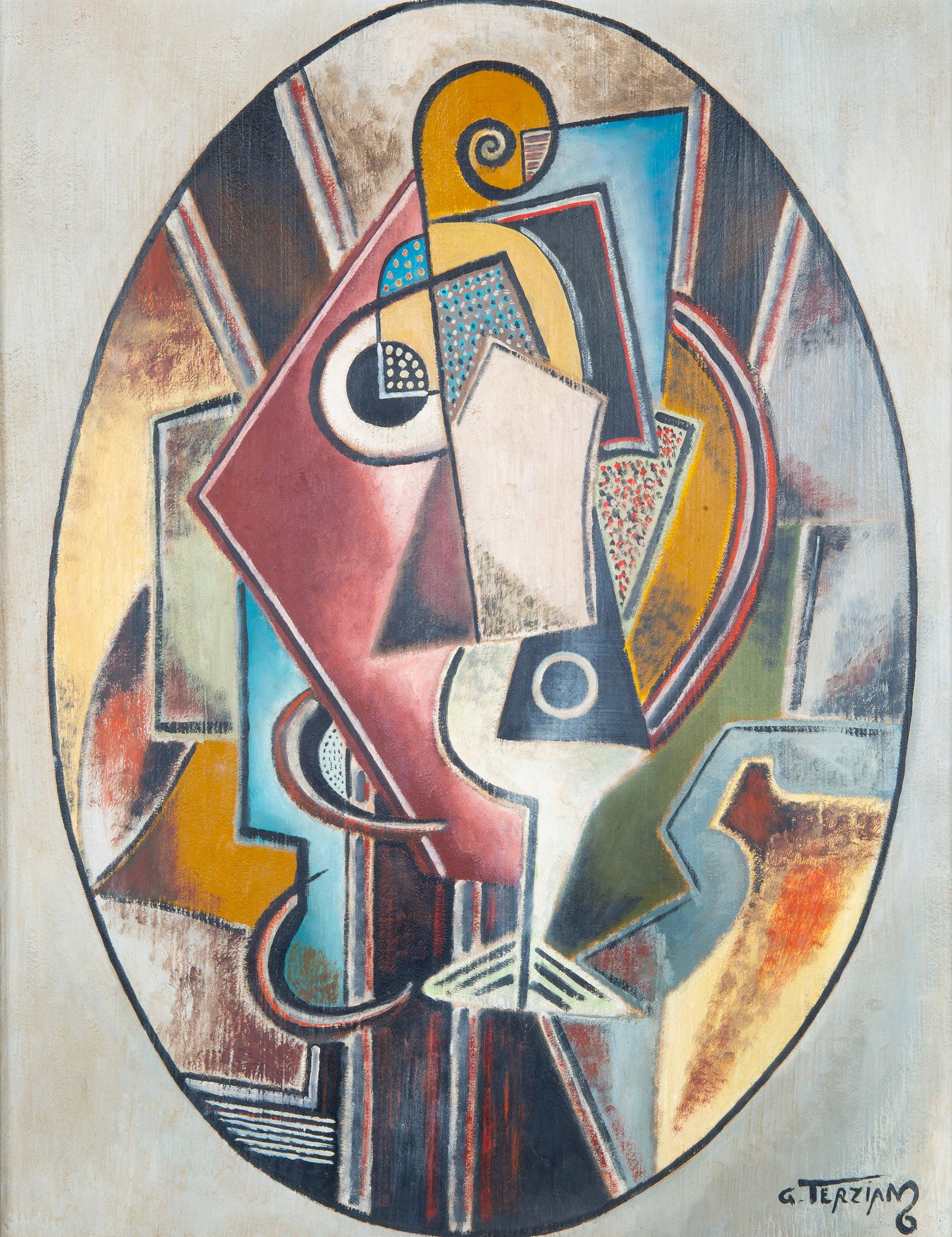 GEORGES TERZIAN (ARMENIAN B. 1939): GEORGES TERZIAN (ARMENIAN B. 1939) Violon au verre blanc oil on canvas 65 x 50 cm (25 5/8 x 19 3/4 in.) signed lower right PROVENANCE Galerie Giovanni, Paris, acquired directly from the studio of