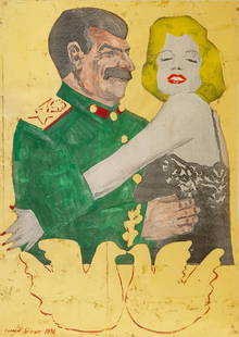 LEONID SOKOV (RUSSIAN 1941-2018): LEONID SOKOV (RUSSIAN 1941-2018) Stalin and Marilyn , 1990 screen print on gold leaf heightened with gouache 126 x 92 cm (49 5/8 x 36 1/4 in.) signed and dated lower left, inscribed with edition 1/20