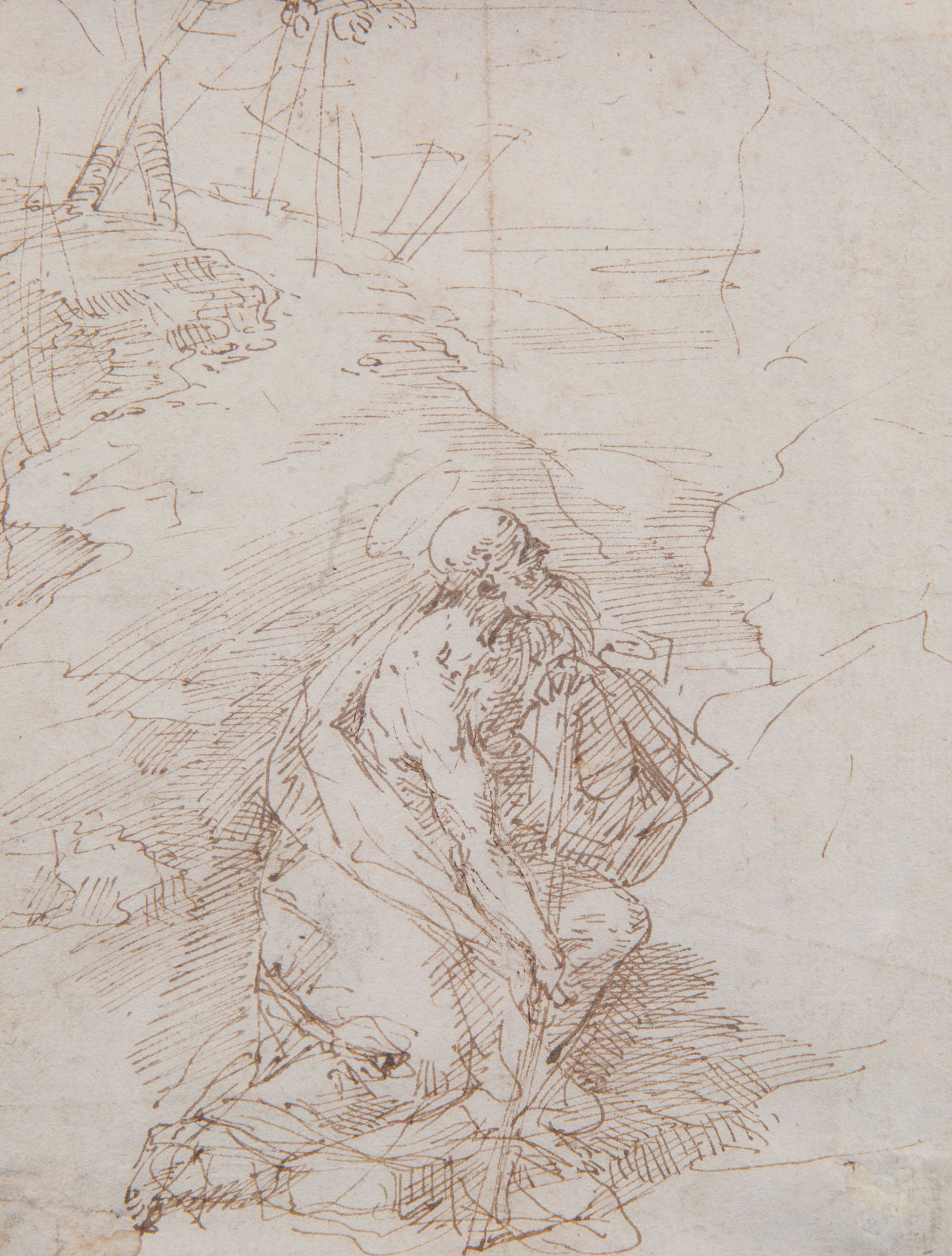 DONATO CRETI [IL DONATINO] (ITALIAN 1671-1749): DONATO CRETI [IL DONATINO] (ITALIAN 1671-1749) St. Jerome in a Landscape ink on paper 16.6 x 12.6 cm (6 1/2 x 4 7/8 in.) LITERATUREMarco Riccòmini, Donato Creti: Le opere su carta, catalogo ragionato