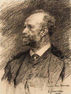 LEON AUGUSTIN LHERMITTE (FRENCH 1844-1925): LEON AUGUSTIN LHERMITTE (FRENCH 1844-1925) Portrait of the sculptor Charles Drouet, 1885 charcoal on paper 31.5 x 24.8 cm (12 3/8 x 9 3/4 in.) signed, dated and dedicated by Lhermitte 'a mon ami Droue