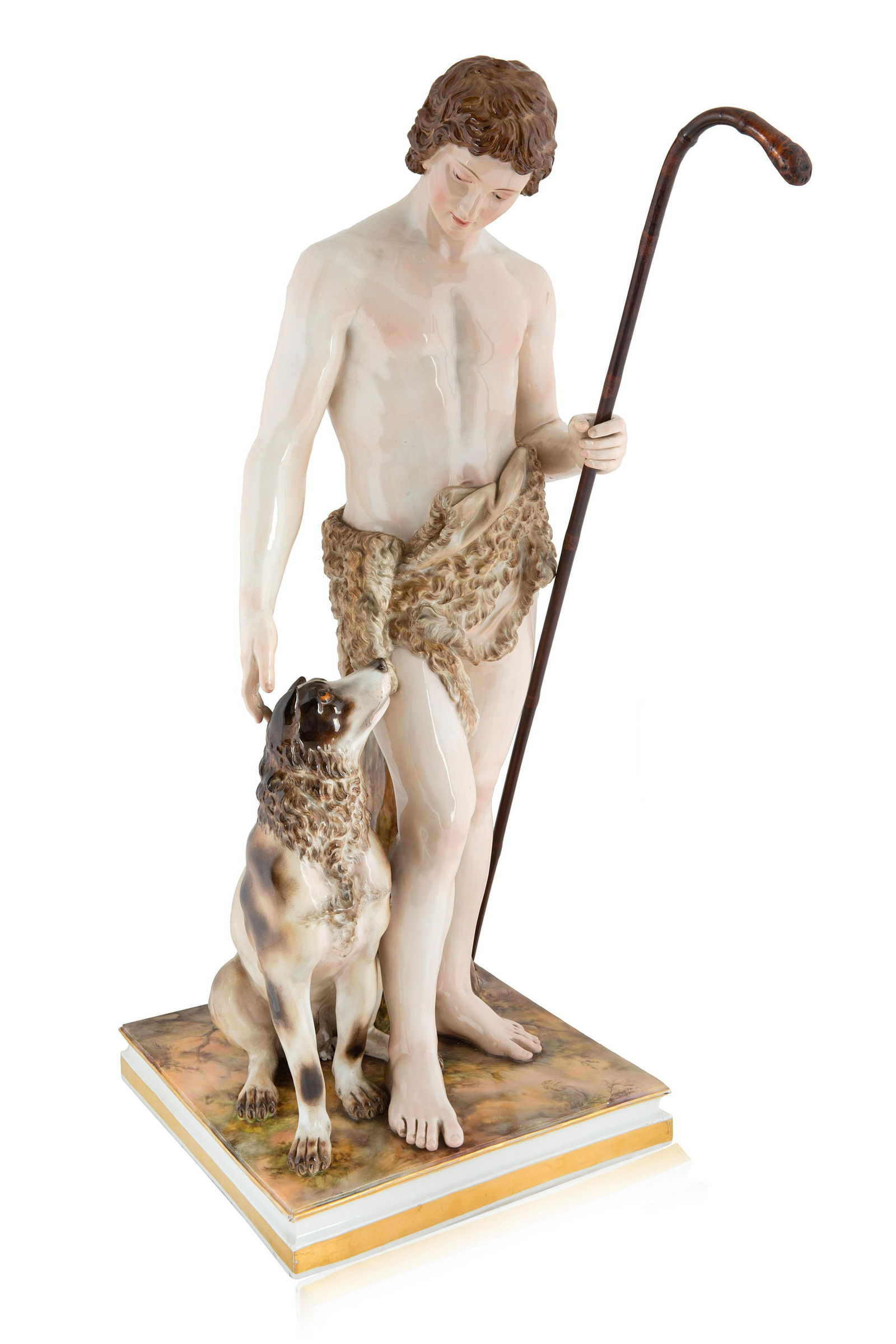 A GERMAN MEISSEN PORCELAIN FIGURE OF A SHEPHERD (1 of 5)
